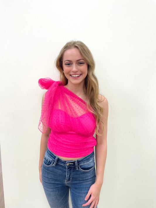 Hot Pink Tulle Bow Top