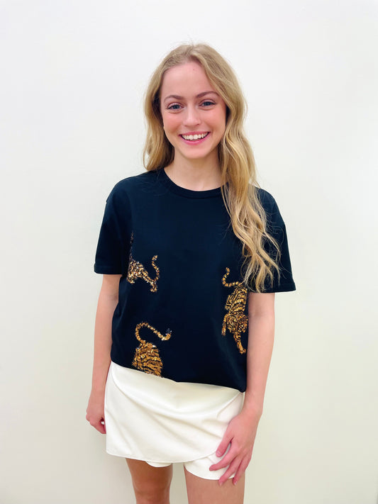 Black and Gold Sequin Tiger Shirt