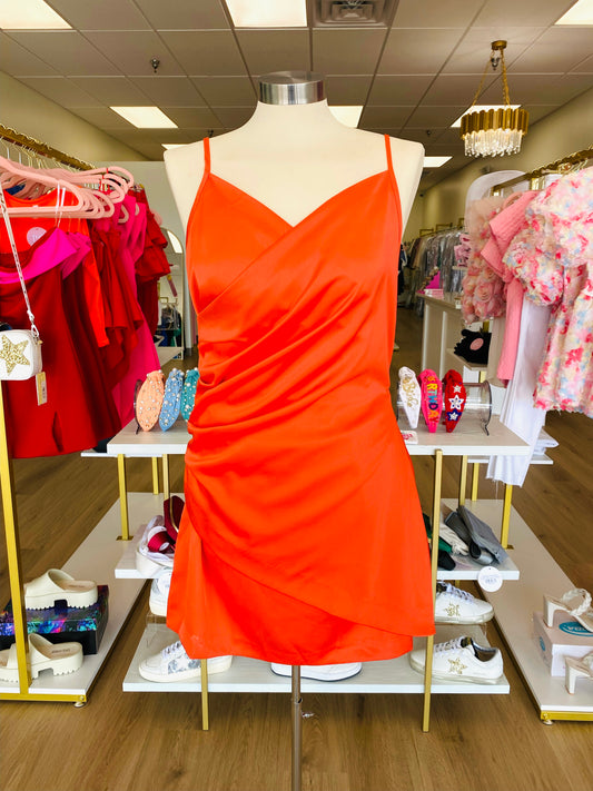Orange Surplice V-Neck Mini Dress