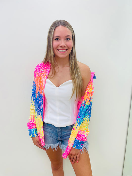 Neon Sequin Button Up Top