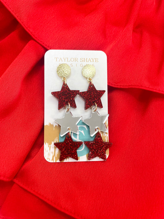 TS Red Glitter Star Earrings