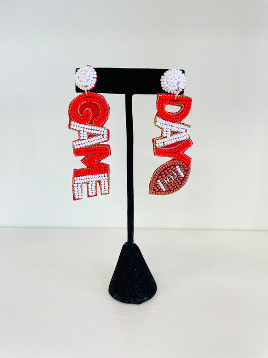 Red Game Day Football Beaded Earrings
