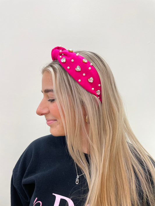 Pink Stoned Heart Headband