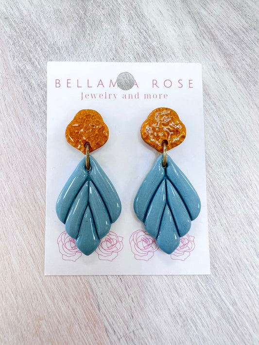 Blue and Gold Leaf Earrings