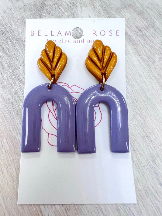 Purple and Gold Big Arch Earrings