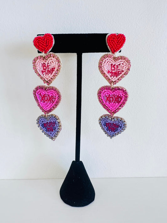 Valentine Candy Hearts Beaded Earrings
