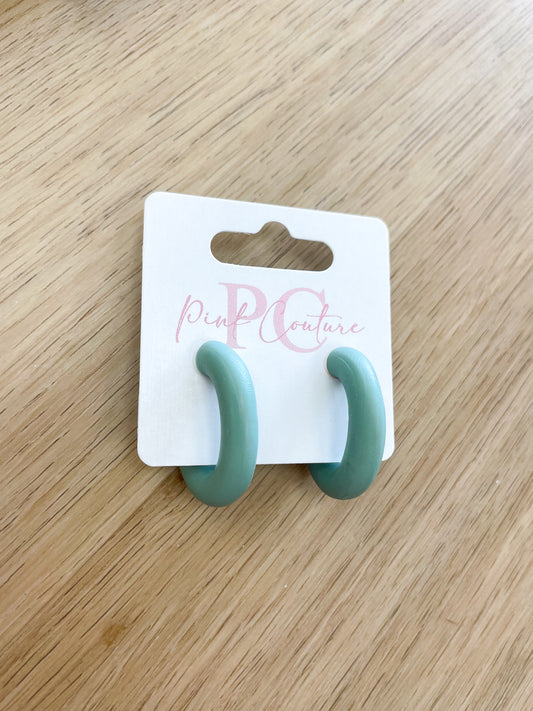 Sage Green Silicone Oval Hoop Earrings